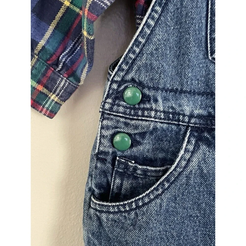 Vtg 90’s Gymboree Rainbow Tag Explore Space Overalls and Plaid Shirt Set 12-18 M